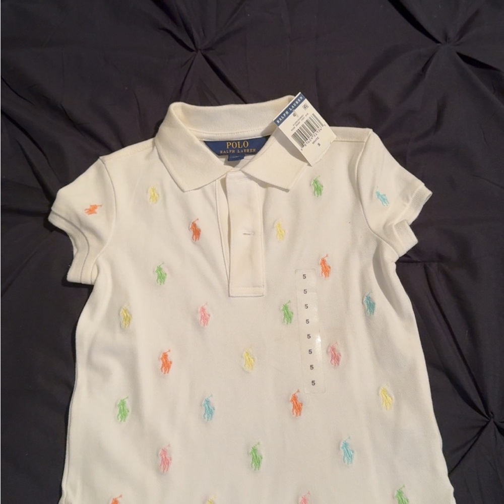 Ralph Lauren Kids White Polo with Multicolor Embroidery